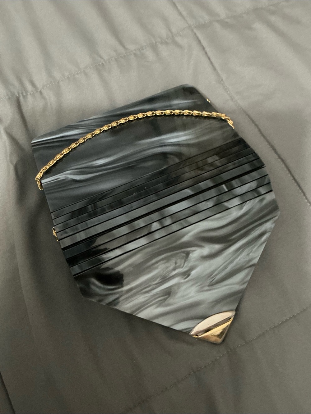 Elegant Black Marbled Evening Clutch with Gold Chain
